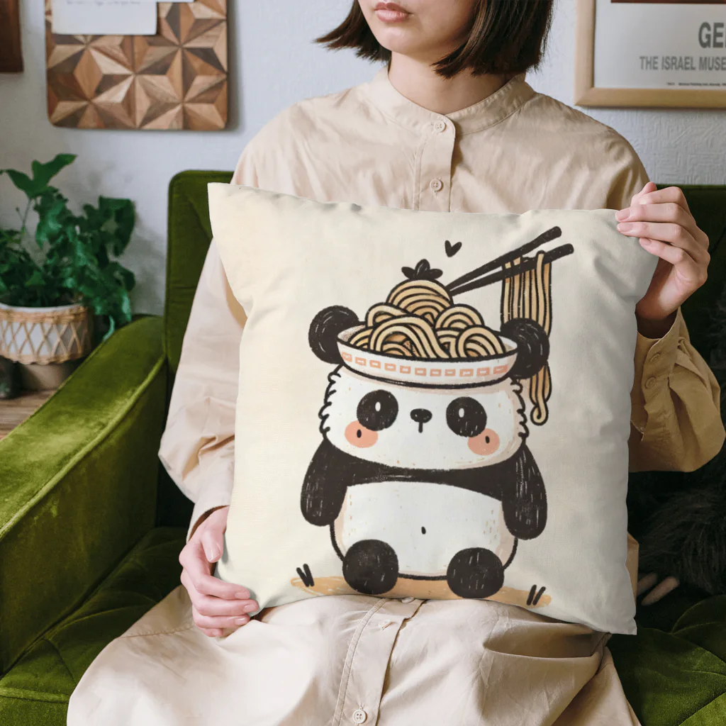 もぐふわアニマルズのふわふわパンダのラーメンワンダーランド Cushion