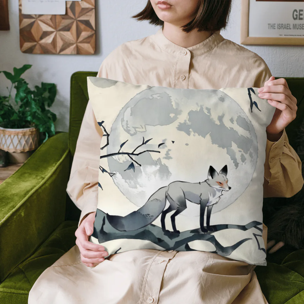 bigbamboofamilyの月と黒狐　そのニ Cushion