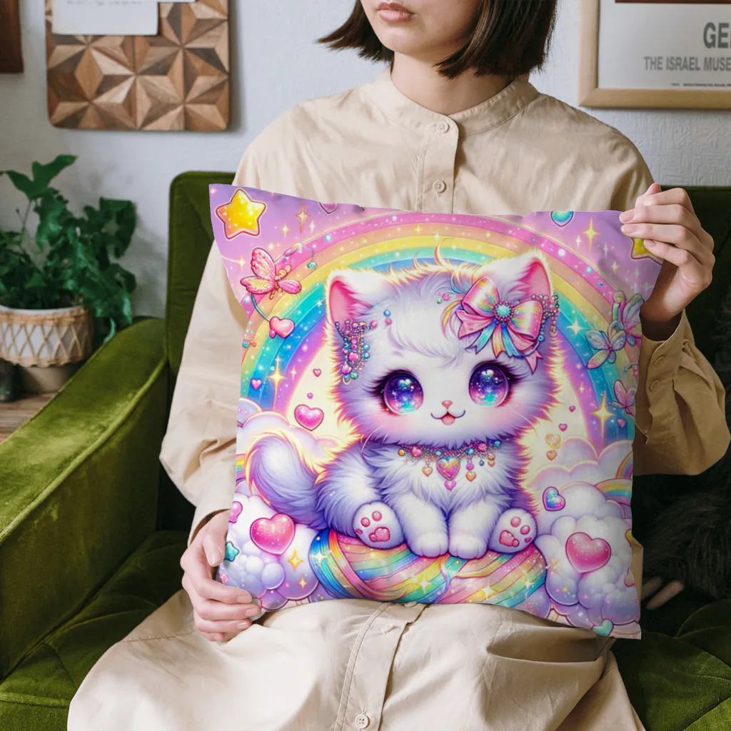 黒猫のluna　SUZURI支店のゆめかわ白にゃんこ(AI) Cushion