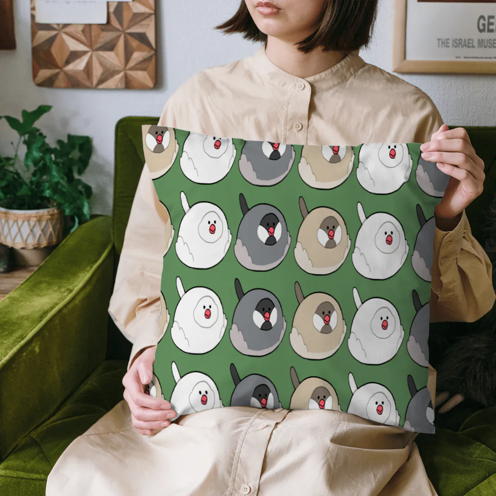 おきらくハウス🏠の文鳥モチ3（グリーン） Cushion