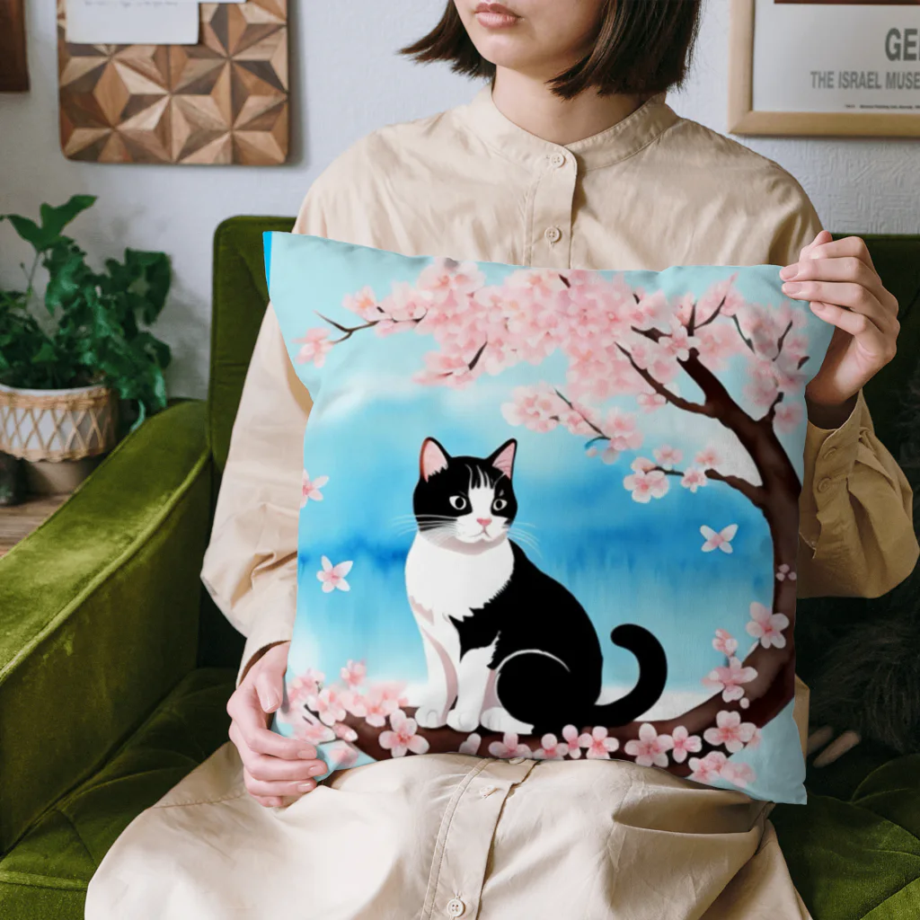 runnrunnの桜と猫 Cushion