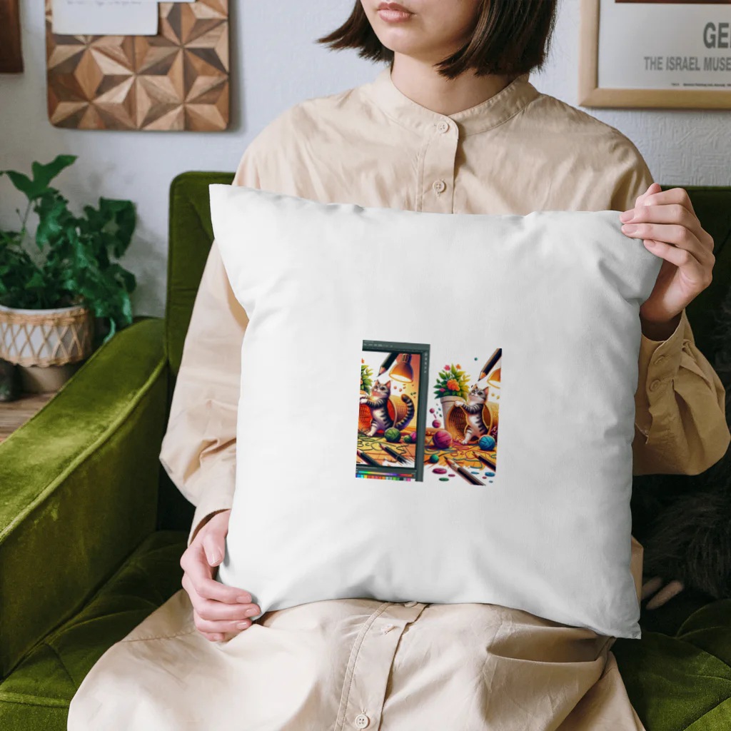 katohkouchiのCreate_an_illustration_of_a_mischievous_cat_gettin_mischievous_cat Cushion