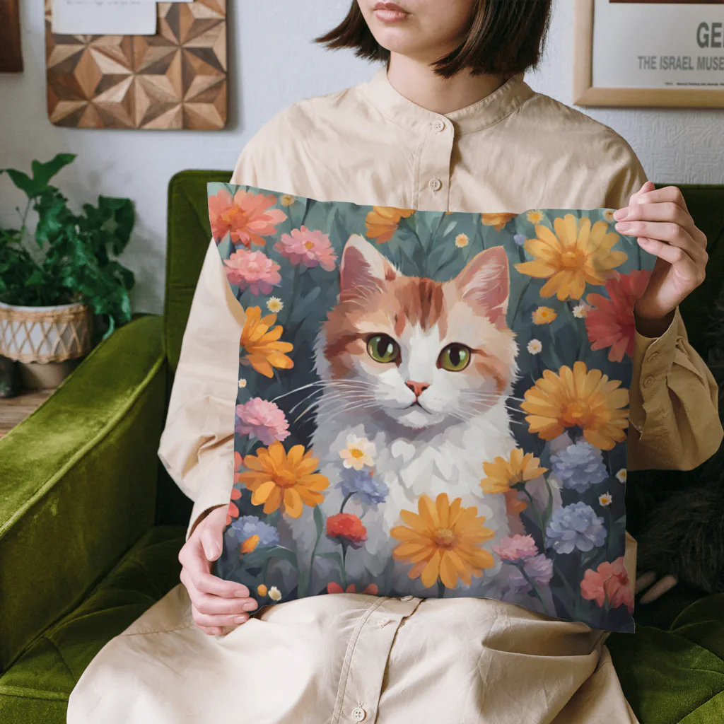 FLOWERアニマルのロココFLOWERキャットコスモス Cushion