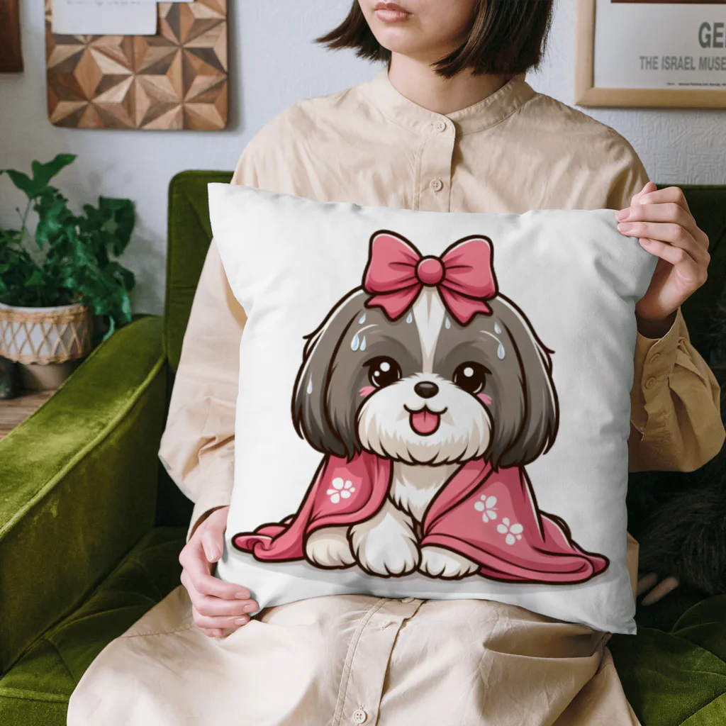 ワンコとにゃんちゃんズの毛布にくるまるシーズー Cushion