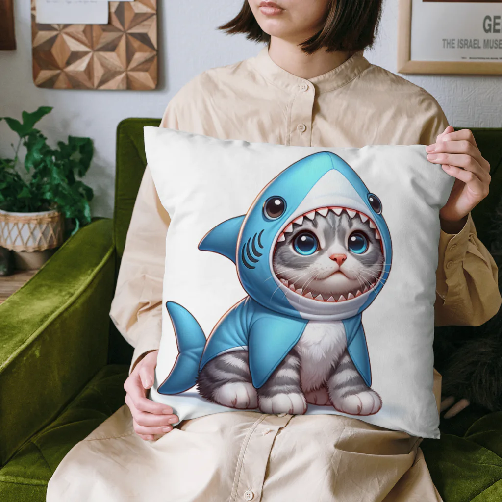 IloveCatのサメのフードを被った子猫 Cushion