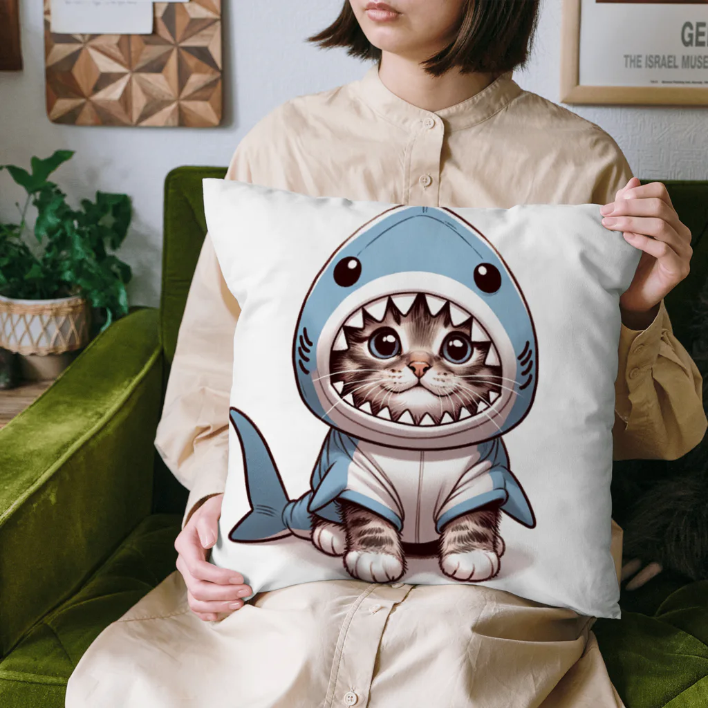 IloveCatのサメのフードを被った愛くるしい子猫 Cushion