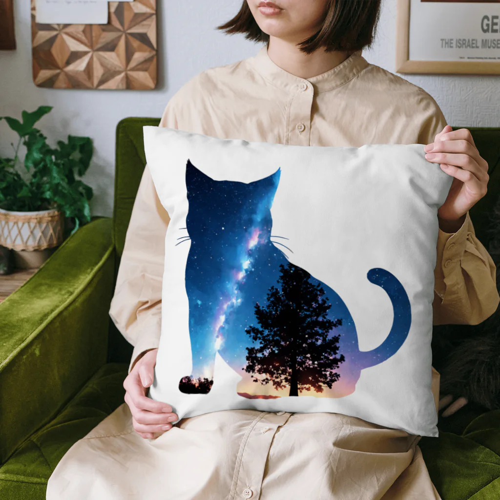 猫との風景の星空と猫_006 Cushion