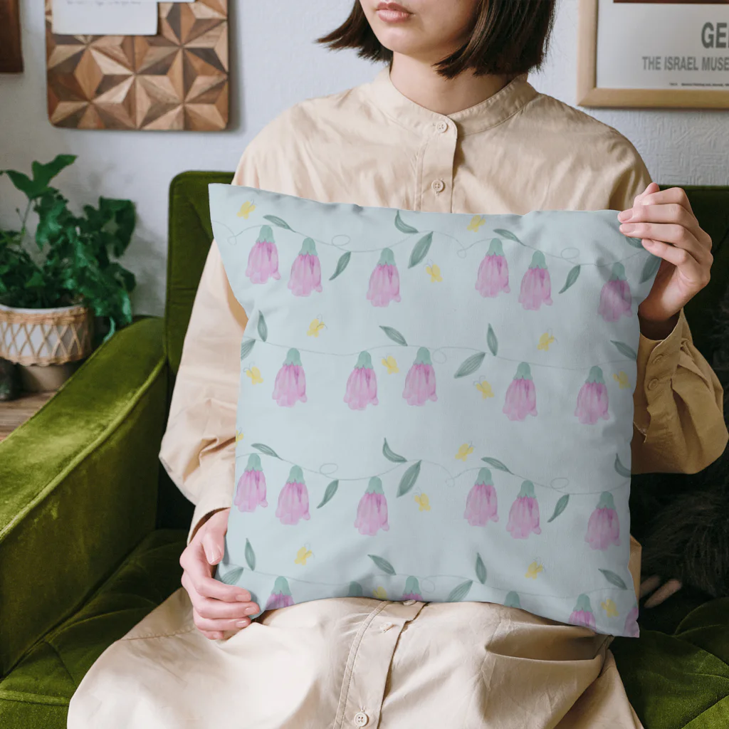 acoco模様のホタルブクロ_ブルー Cushion