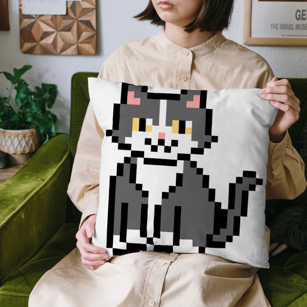 モチクマのハチワレ猫のドット絵 Cushion