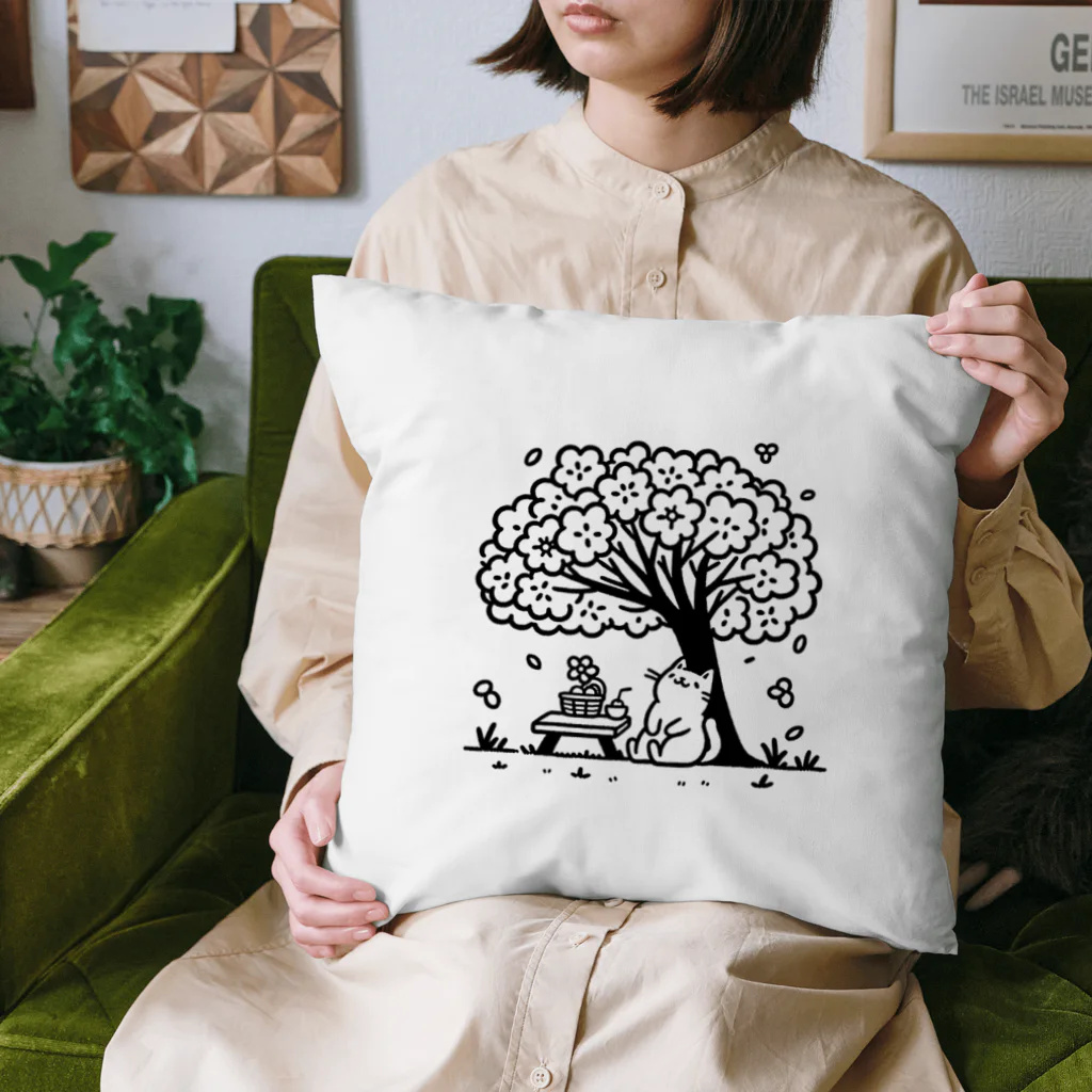 ねこ鉄道の桜と猫 Cushion