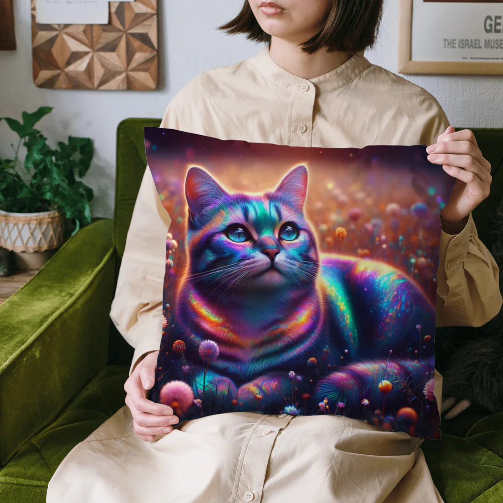 momonekokoの虹色の空を見上げる猫 Cushion