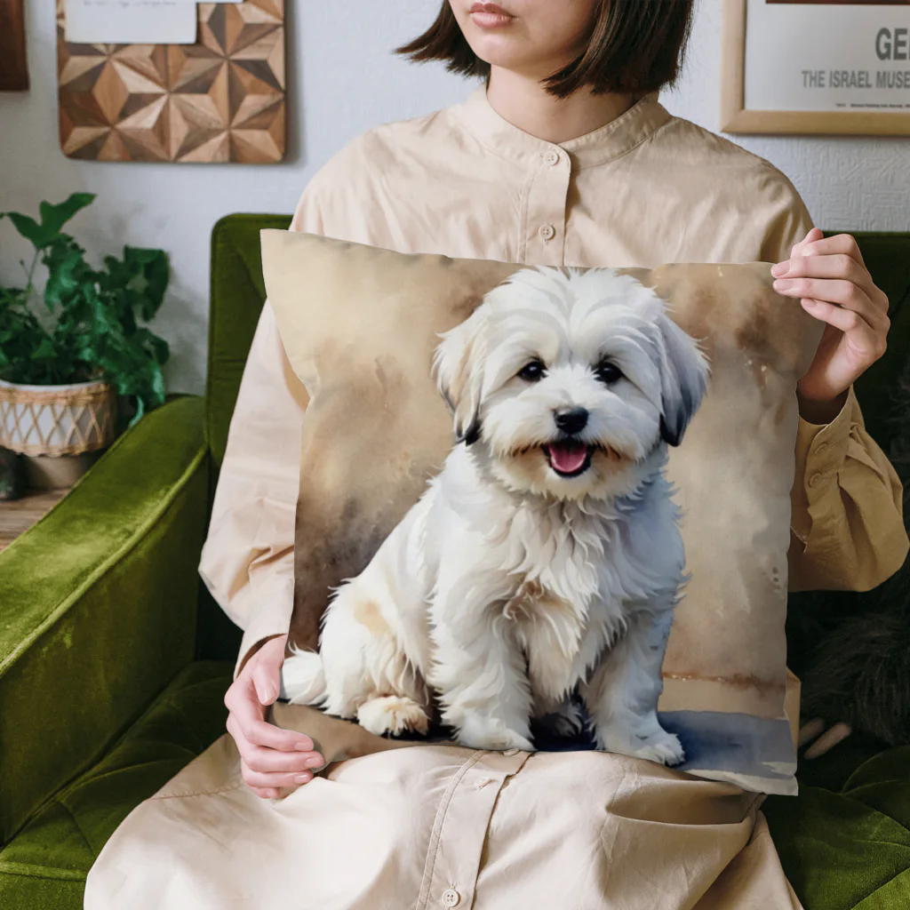 Animal Illustration shopのコトン・ド・テュレアール　Coton de Tulear　水彩画風 Cushion