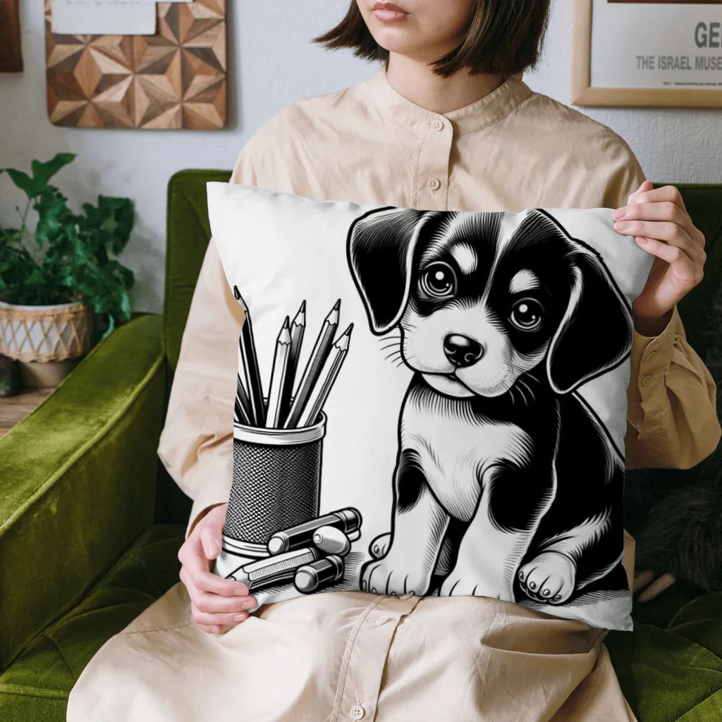 pano's shopの子犬とえんぴつ Cushion