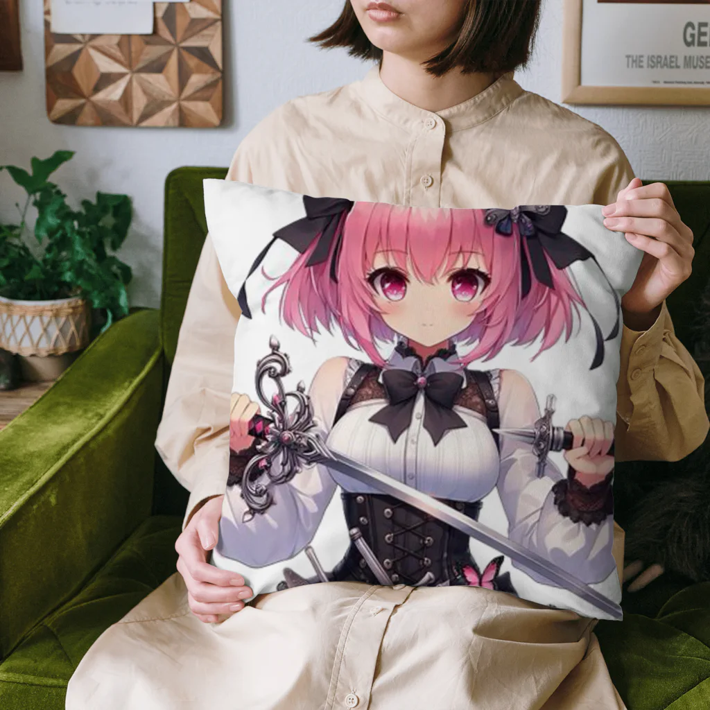 「ワンダーワールド」のピンクのキュートな髪を持つ女性剣士🗡️ Cushion