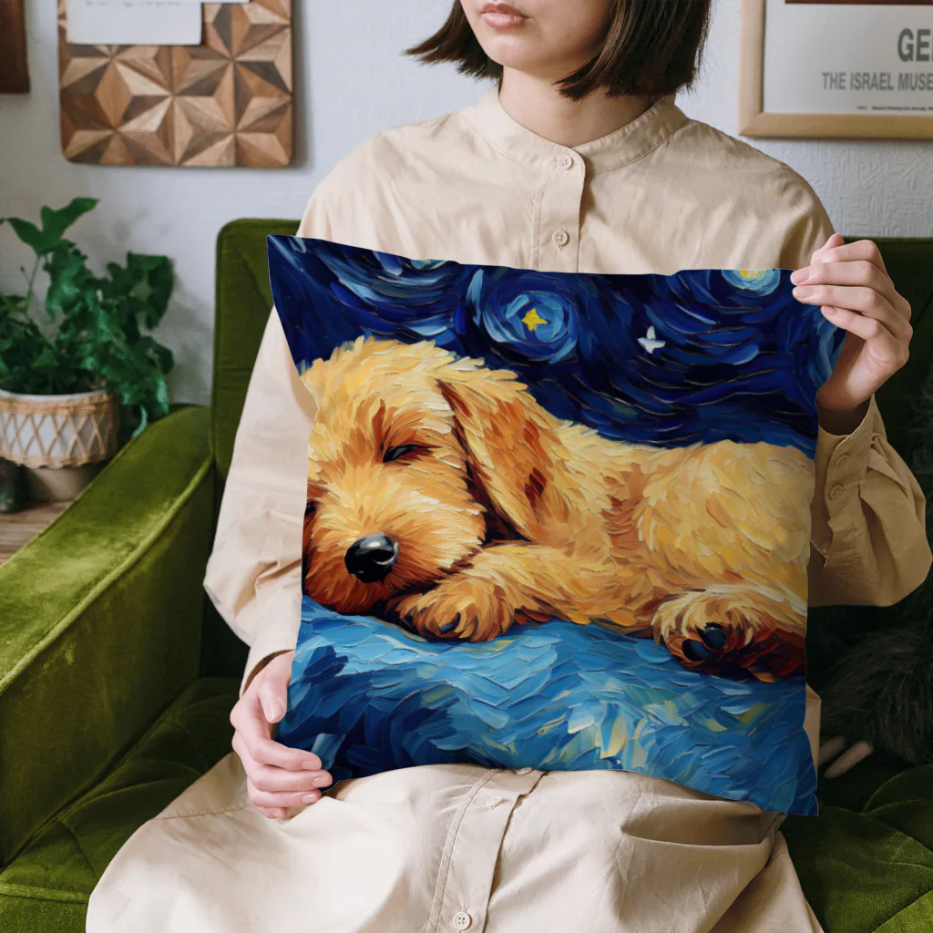Dog Art Museumの【星降る夜 - ゴールデンドゥードル犬の子犬 No.2】 クッション