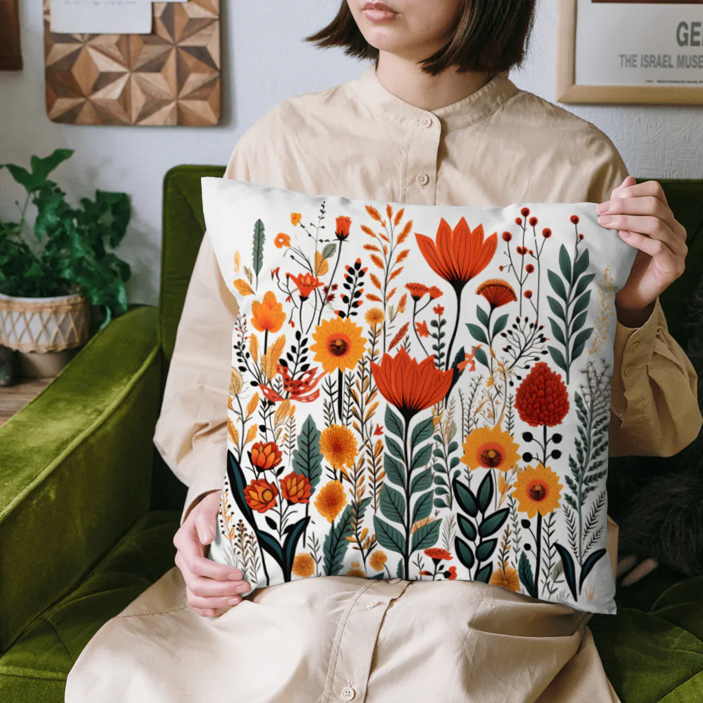 Grazing Wombatのヴィンテージなボヘミアンスタイルの花柄　Vintage Bohemian-style floral pattern Cushion