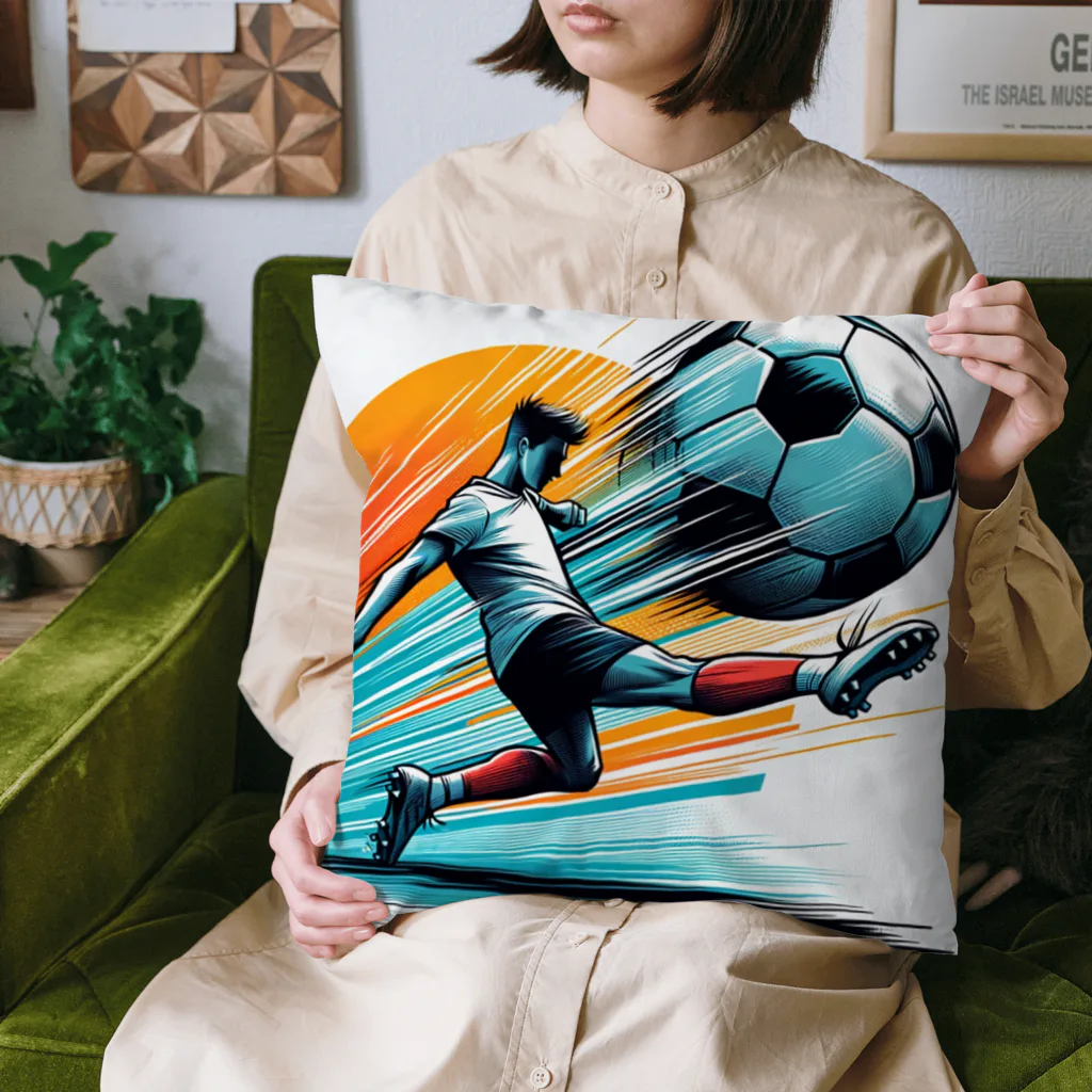 pothossysの夕日を背にサッカーボールを蹴りシュート Cushion