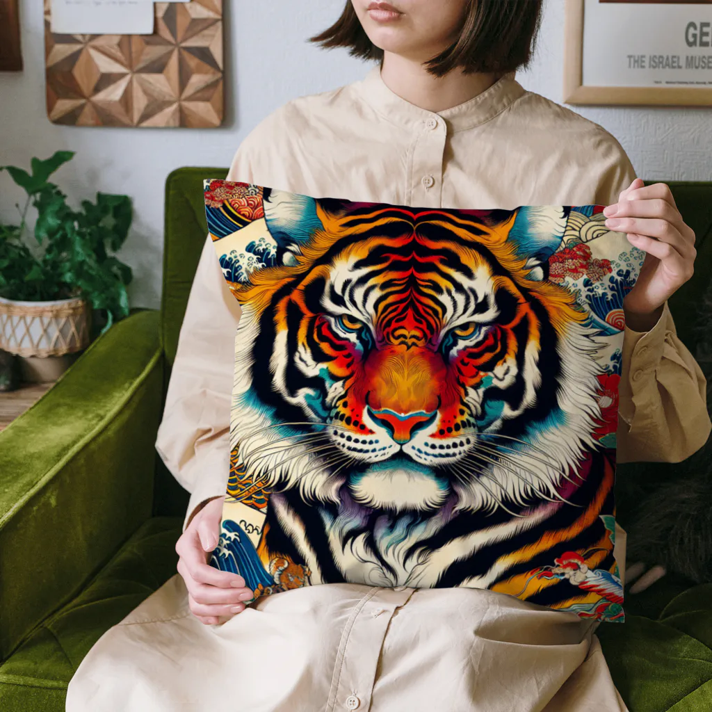 chaochao0701の浮世絵風　虎（顔）"Ukiyo-e style tiger (face)."  "浮世繪風格的虎（臉）。 Cushion