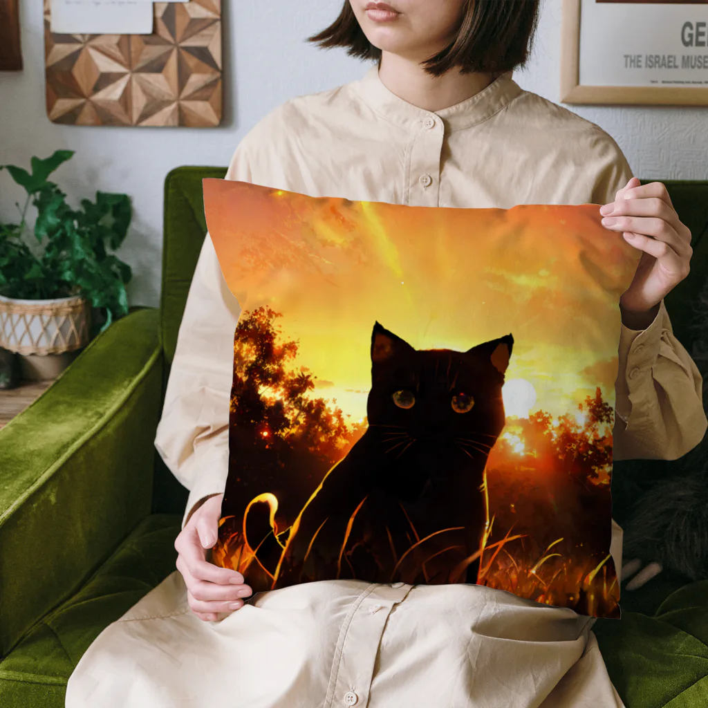 猫との風景の夕焼けと猫001 Cushion