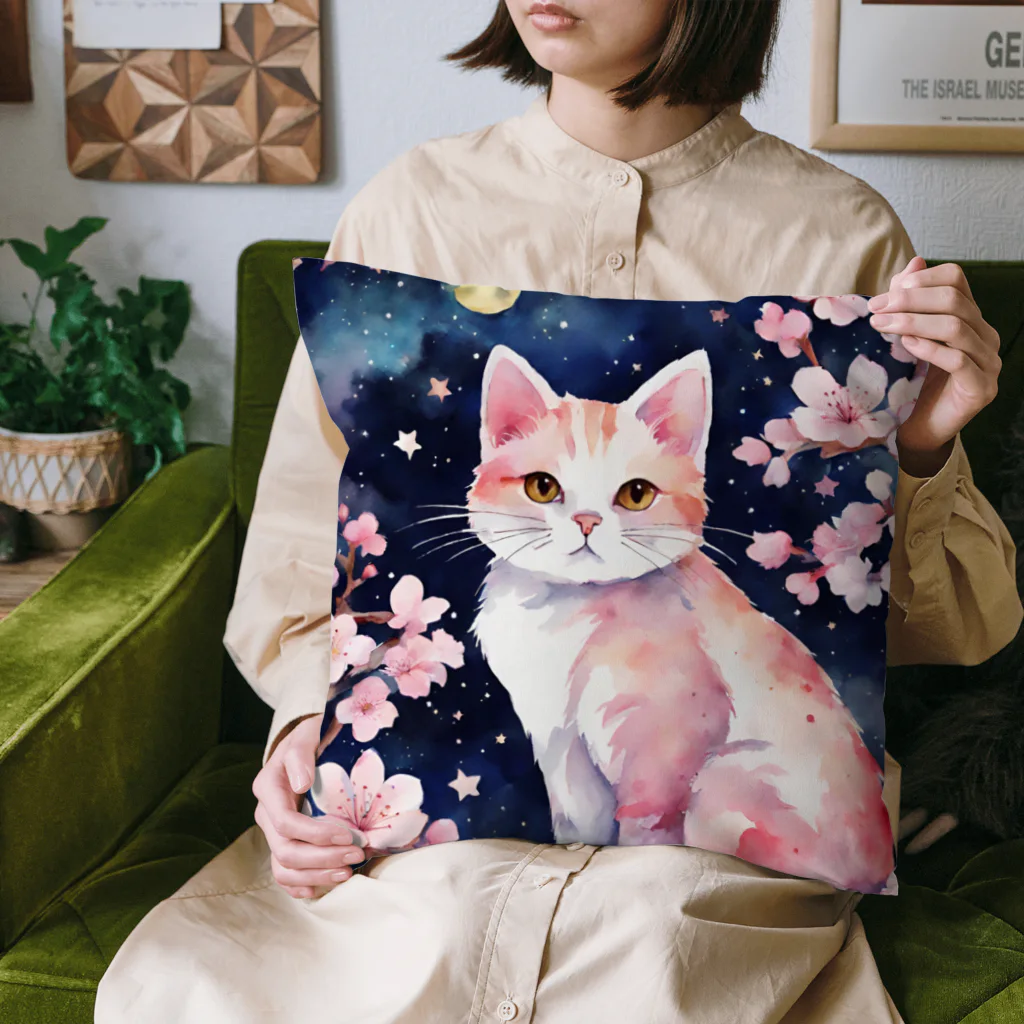 星降る夜にのsakura cat2 Cushion