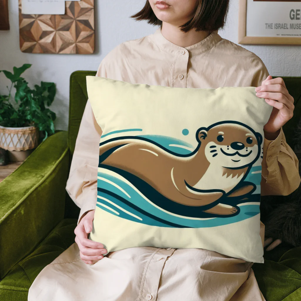 suke3kaku3の愛らしい表情のカワウソがプカプカ Cushion