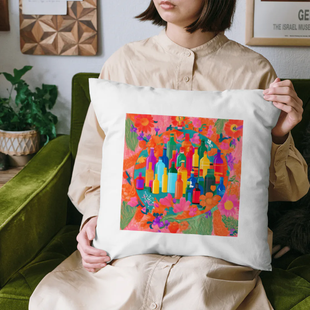 ヲシラリカの油絵　カラフルな瓶 Cushion