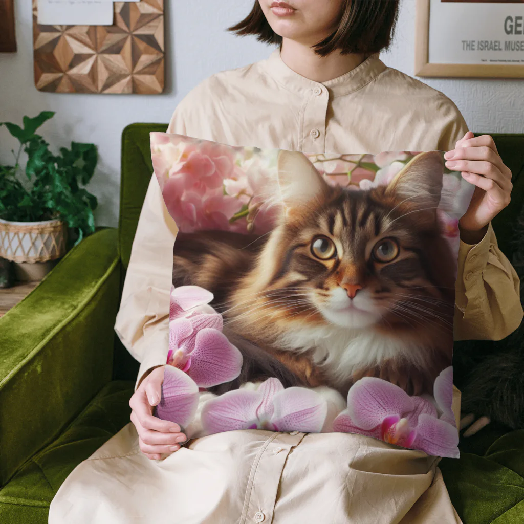 Y m @Y's shopの猫と胡蝶蘭 Cushion