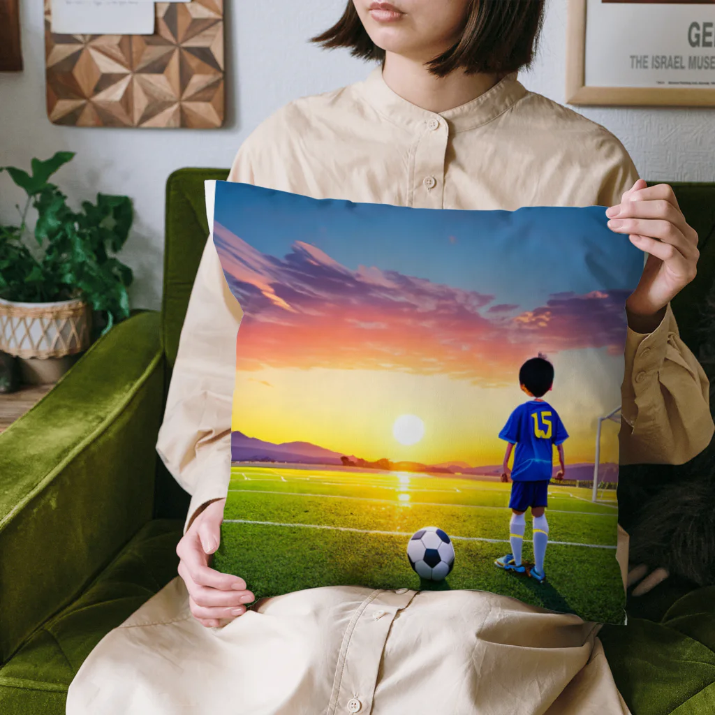 musashiyaの夕日とサッカー少年 Cushion