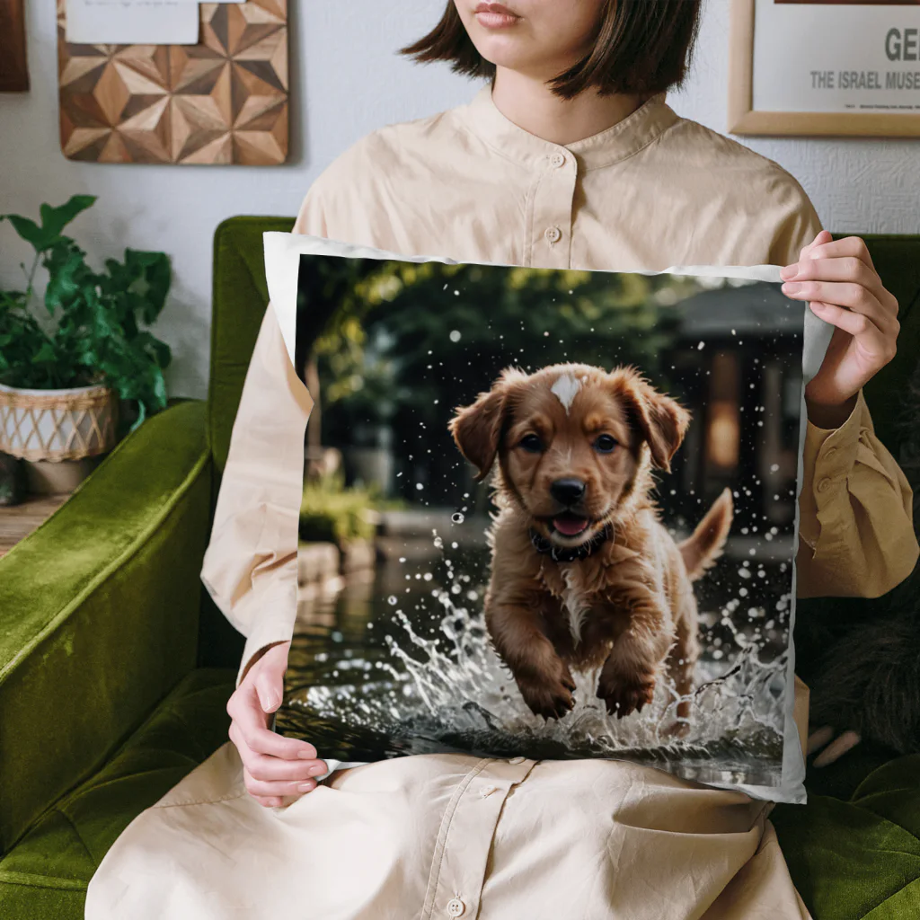 mamekichi445の水遊び楽しむ子犬くん Cushion