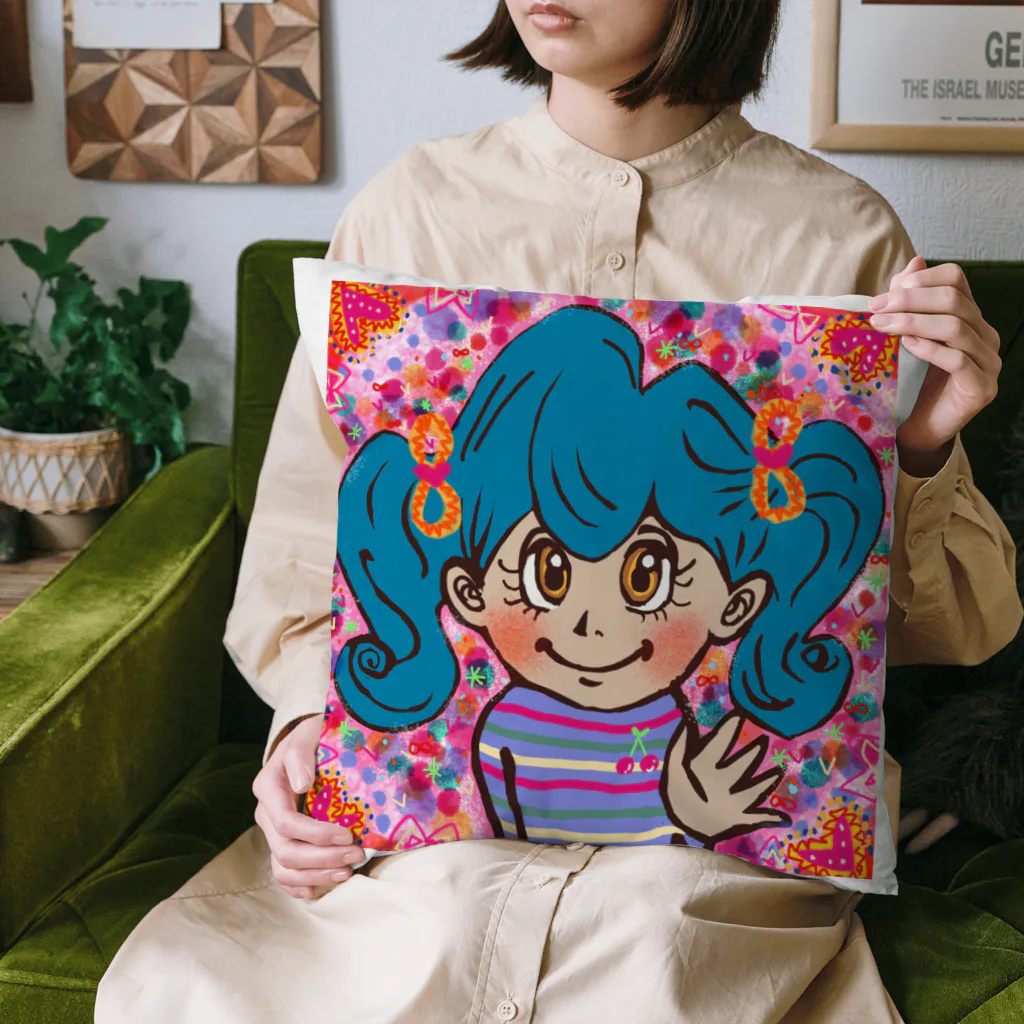 にじわたりねこのかわいい心　女の子イラスト Cushion