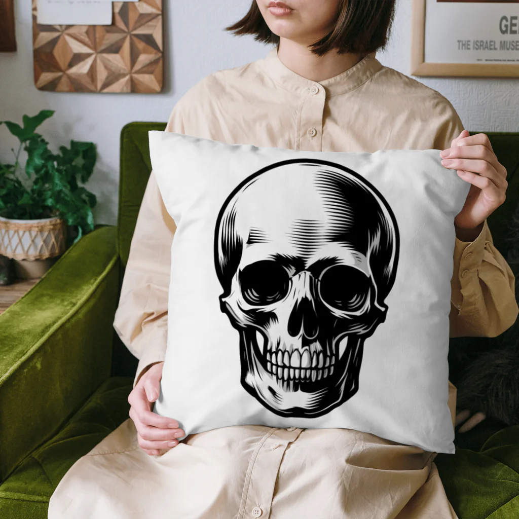 髑髏と骨のシンプルスカル Cushion