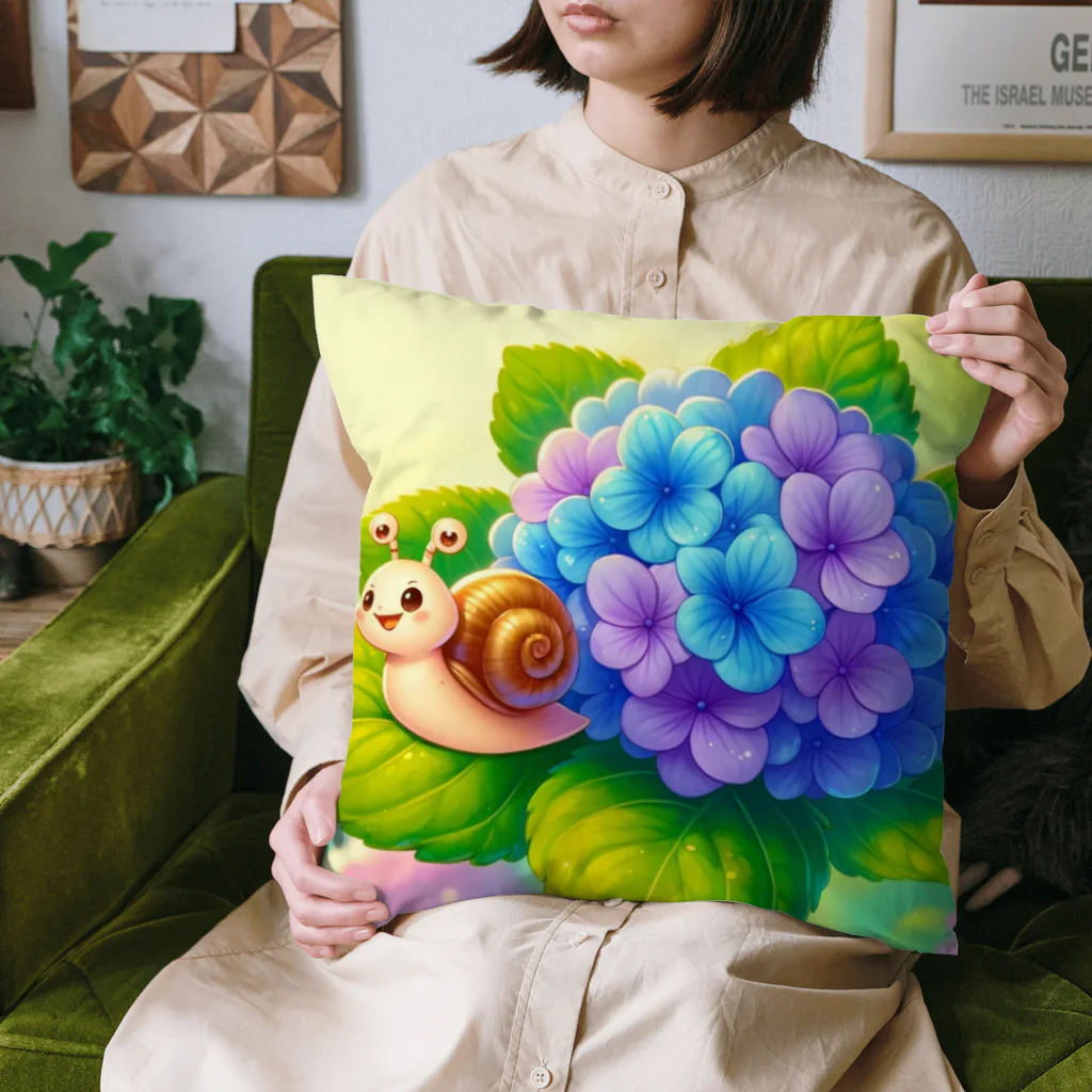 かるるんショップのあじさいとカタツムリ　雨上がり Cushion