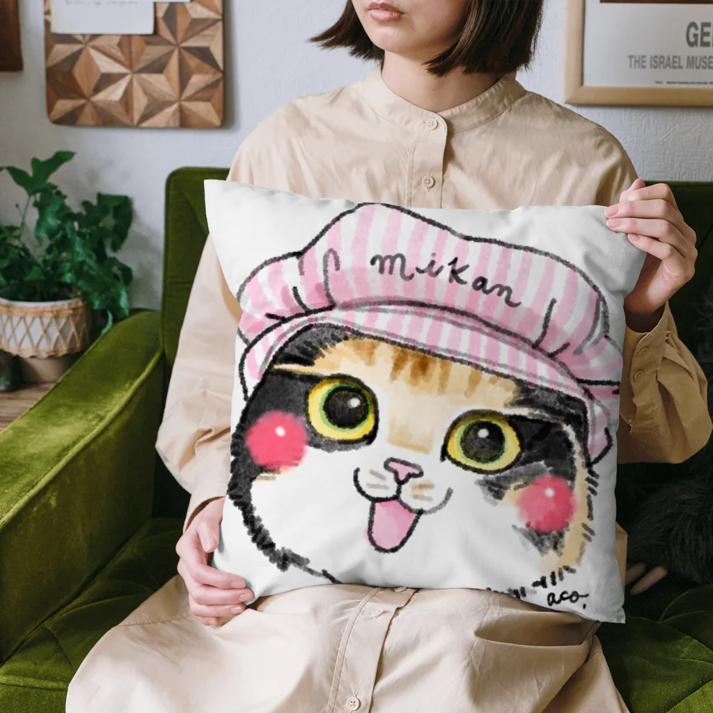 shop あこ猫犬屋のピンク帽のみかんちゃん Cushion