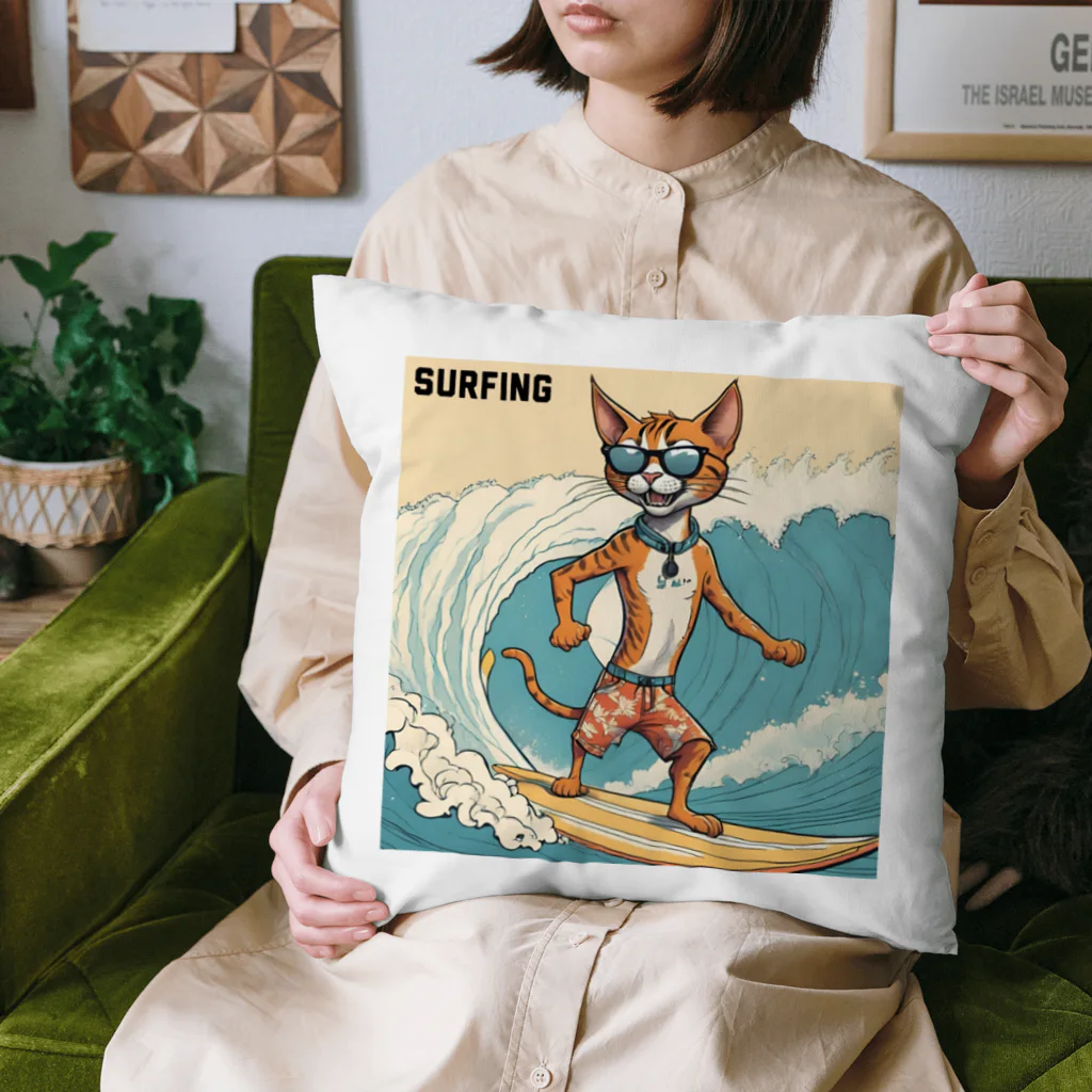 ハワイライフのSURFING猫（男の子バージョン） Cushion