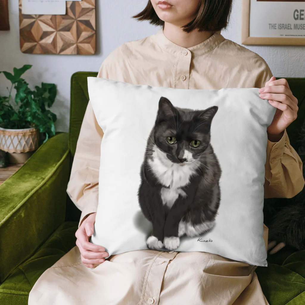 kinako-japanのくつした猫のくろみつ Cushion