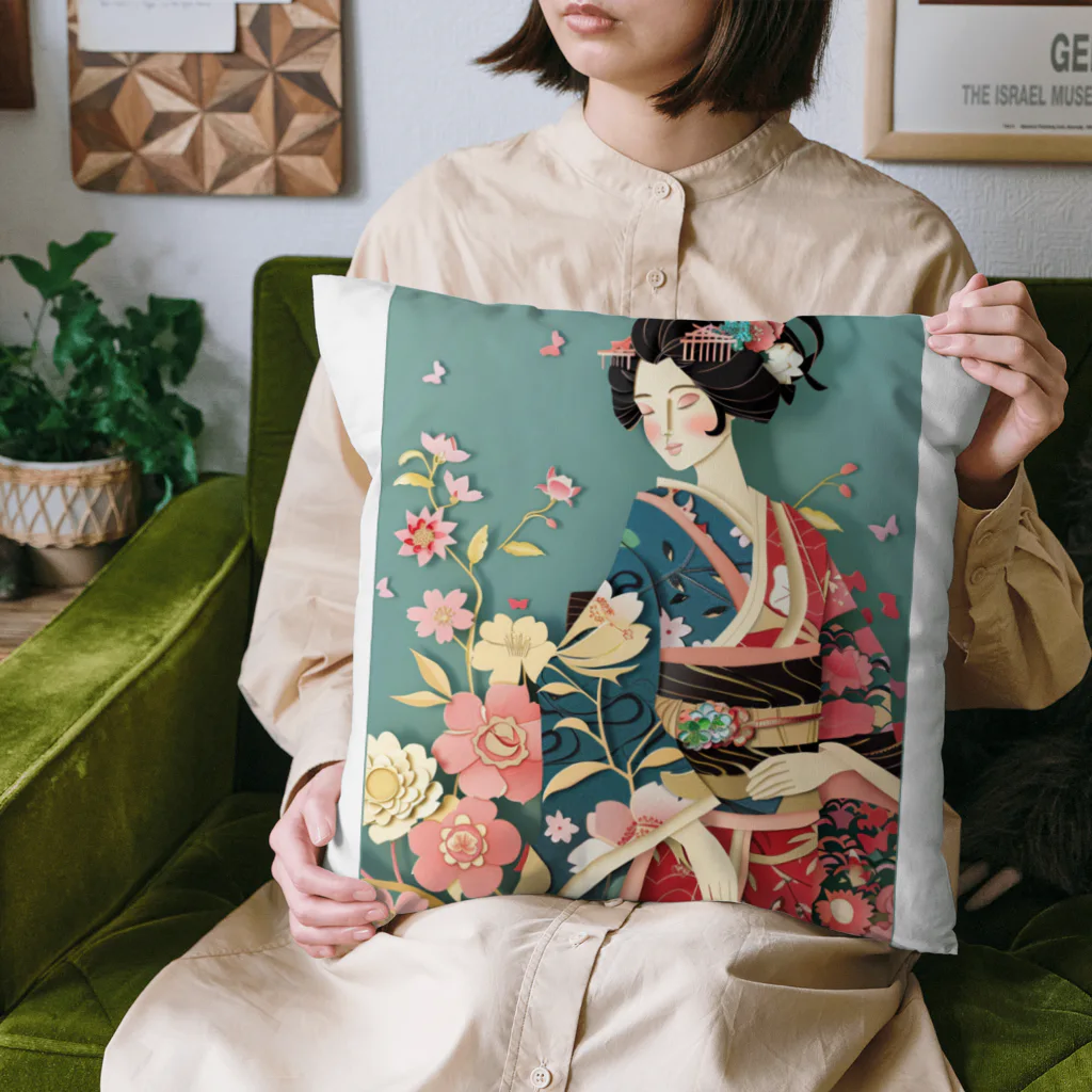 MistyStarkの着物女性の切り絵アート　―　Kimono woman paper-cutting art　ー Cushion