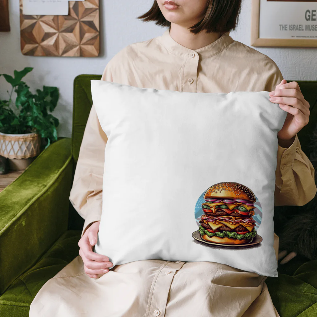 kazu_gのあなたを満足させるバーガーを!（濃色用） Cushion