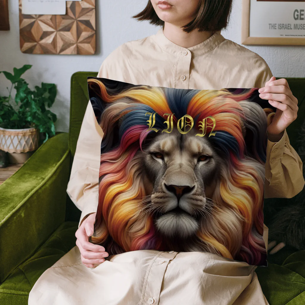 PALA's SHOP　cool、シュール、古風、和風、のLION　face２ Cushion