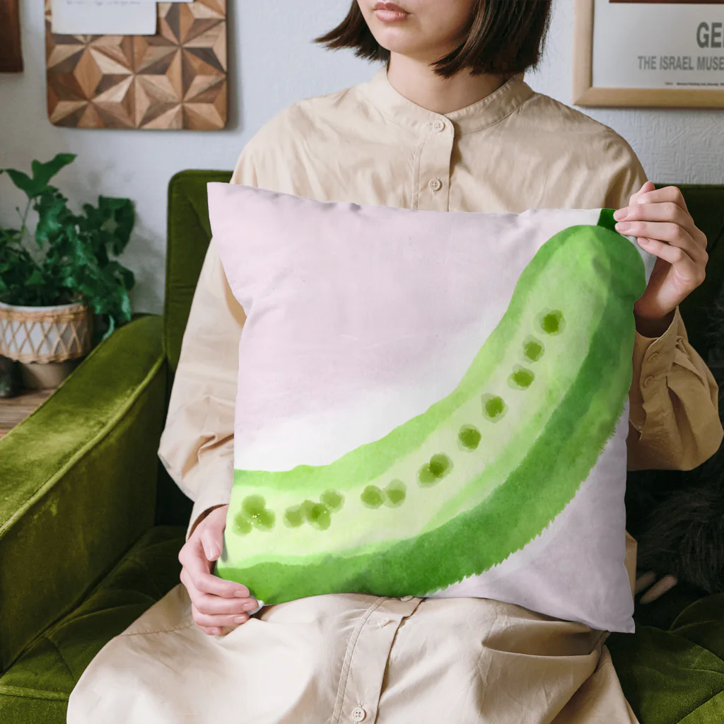 かるるんショップのきゅうりシリーズ　水彩きゅうり Cushion