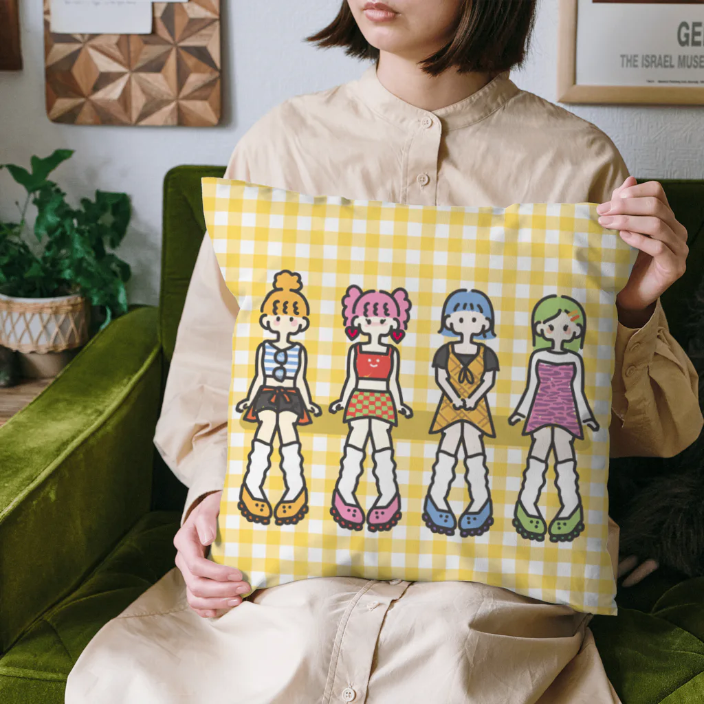 oiponのColorful girls checked pattern クッション