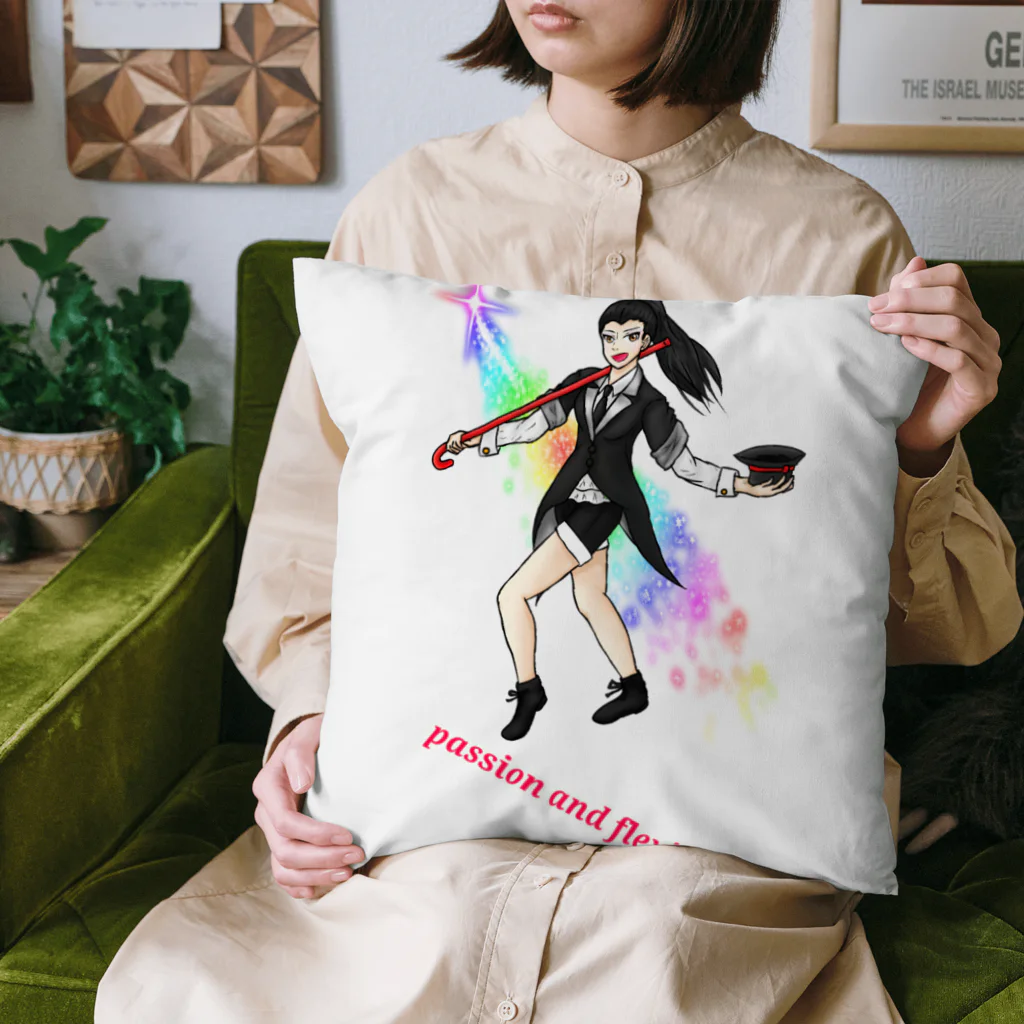 Lily bird（リリーバード）のフルカラー ジャズダンサー 光と英字ロゴ Cushion