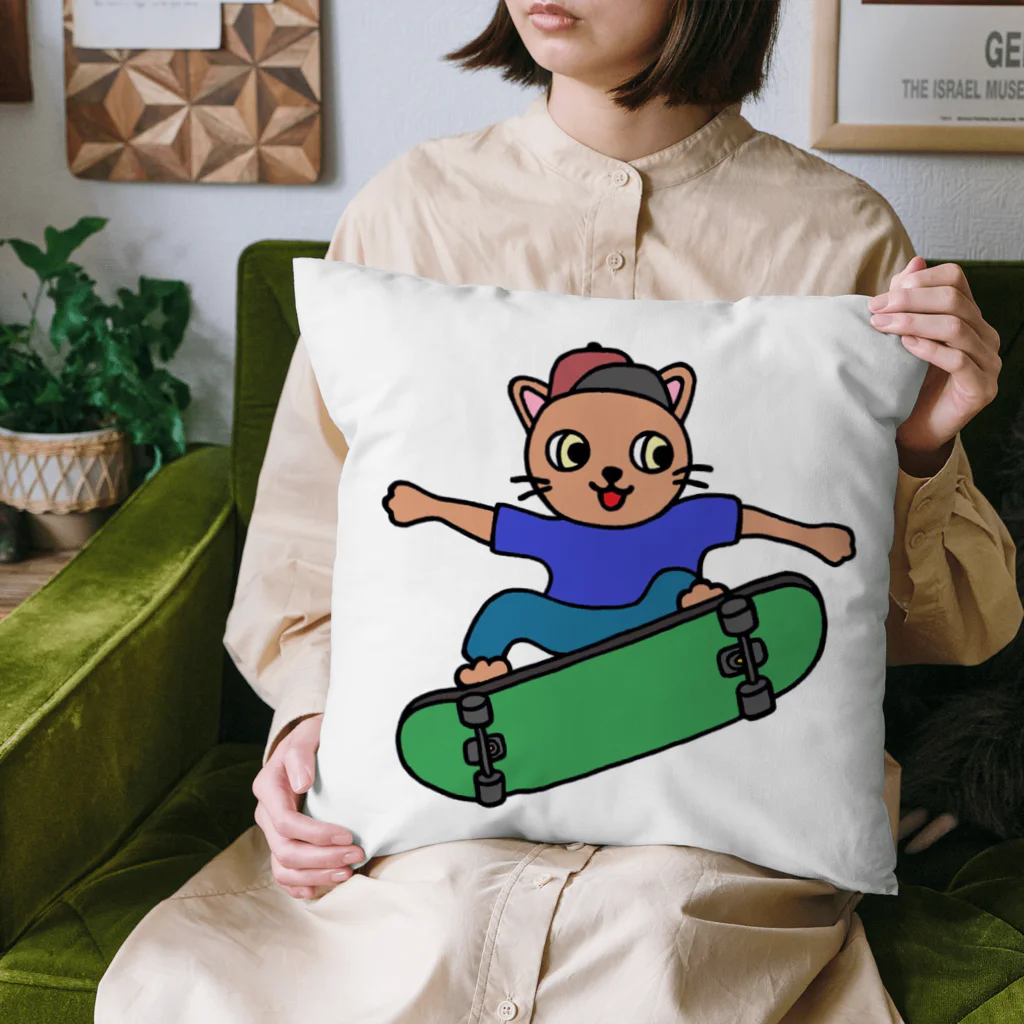 FANTASY PAPERARTのスケボーねこ（カラー） Cushion