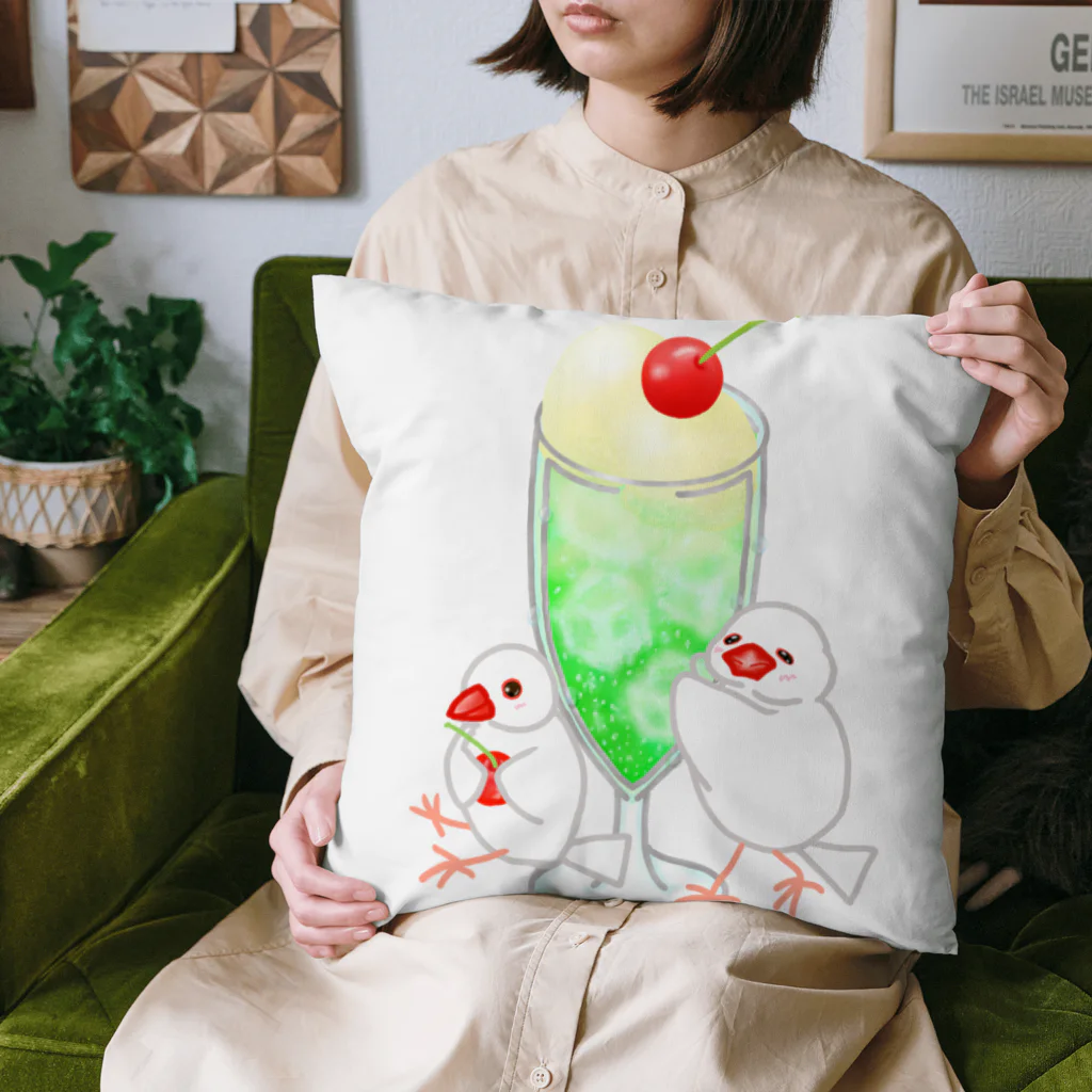 Lily bird（リリーバード）のメロンクリームソーダと文鳥ず Cushion