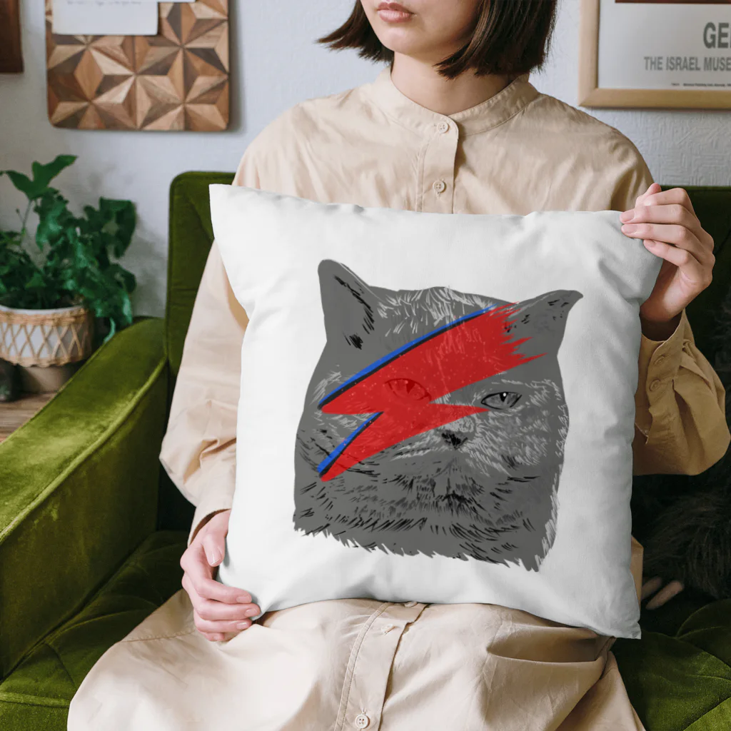 小鳥と映画館のDボウイのメイクをしたネコ Cushion