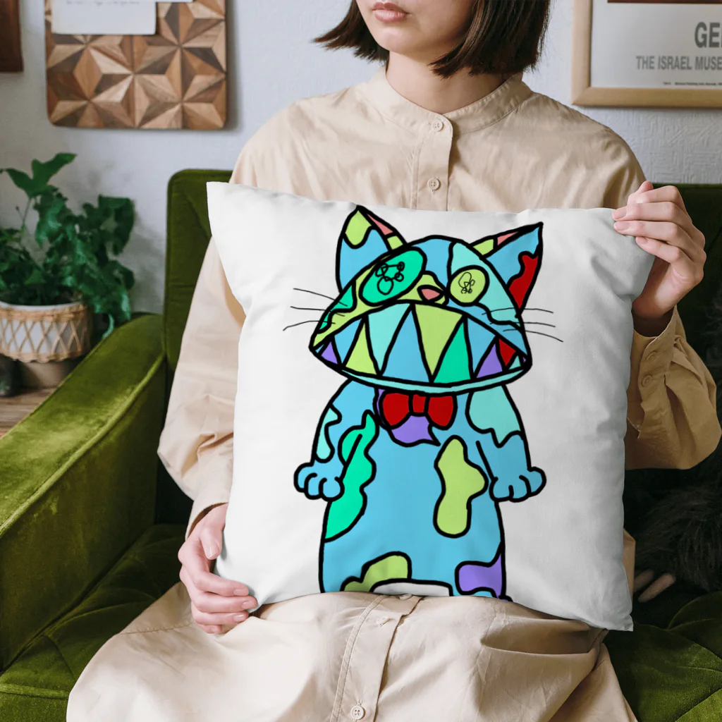 でくの族・わくてかショップのゾンビジッパーにゃんこ(全身絵) Cushion