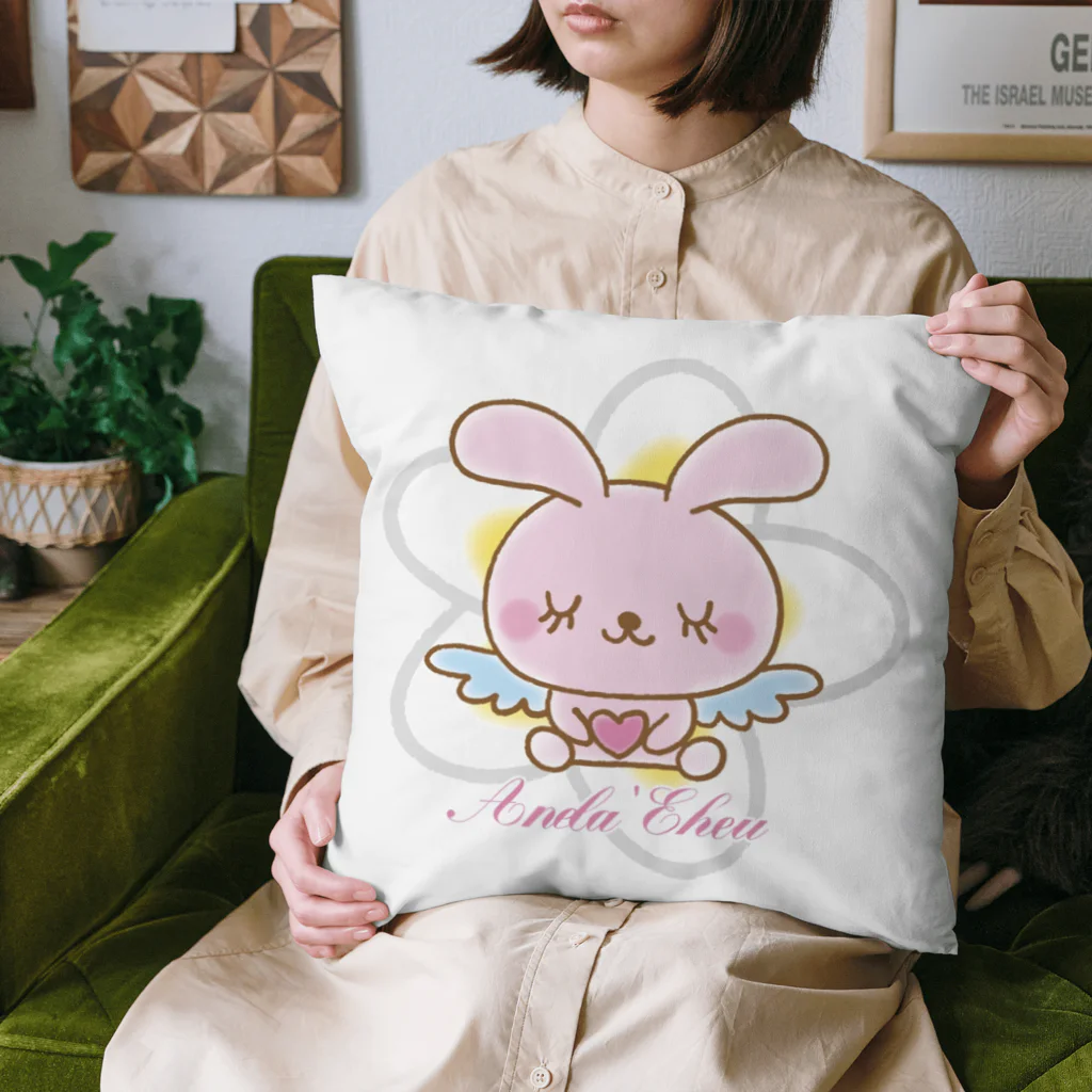 Anela’Eheuの天使のうさぎハピバニちゃん Cushion