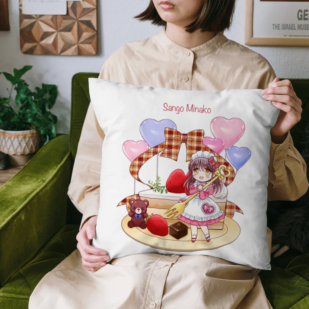 虹色珊瑚礁☆SUZURI店の苺ショートケーキ(name入り） Cushion