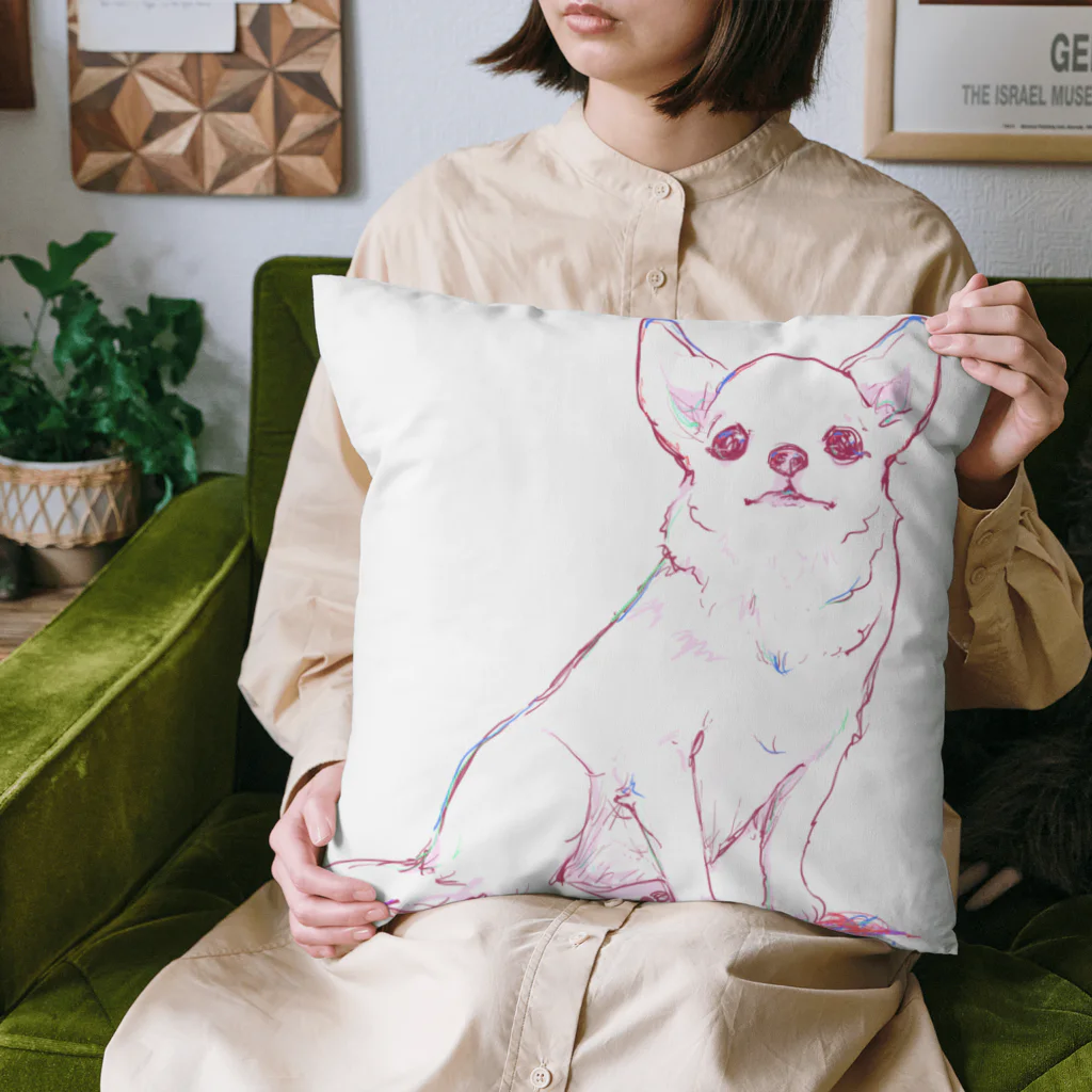 ぎーのの白いチワワ・赤 Cushion