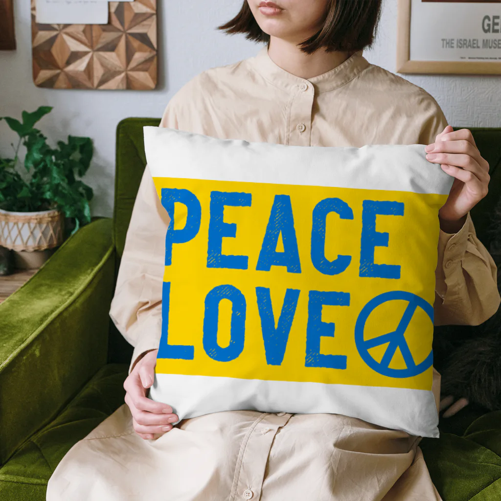 サトオのウクライナ色PEACE LOVEピースマーク（Peace symbol） Cushion