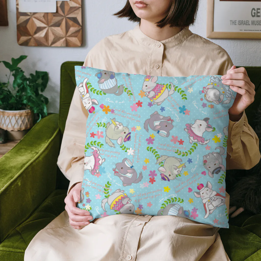 Satokostudioのチンチラパターンブルー Cushion